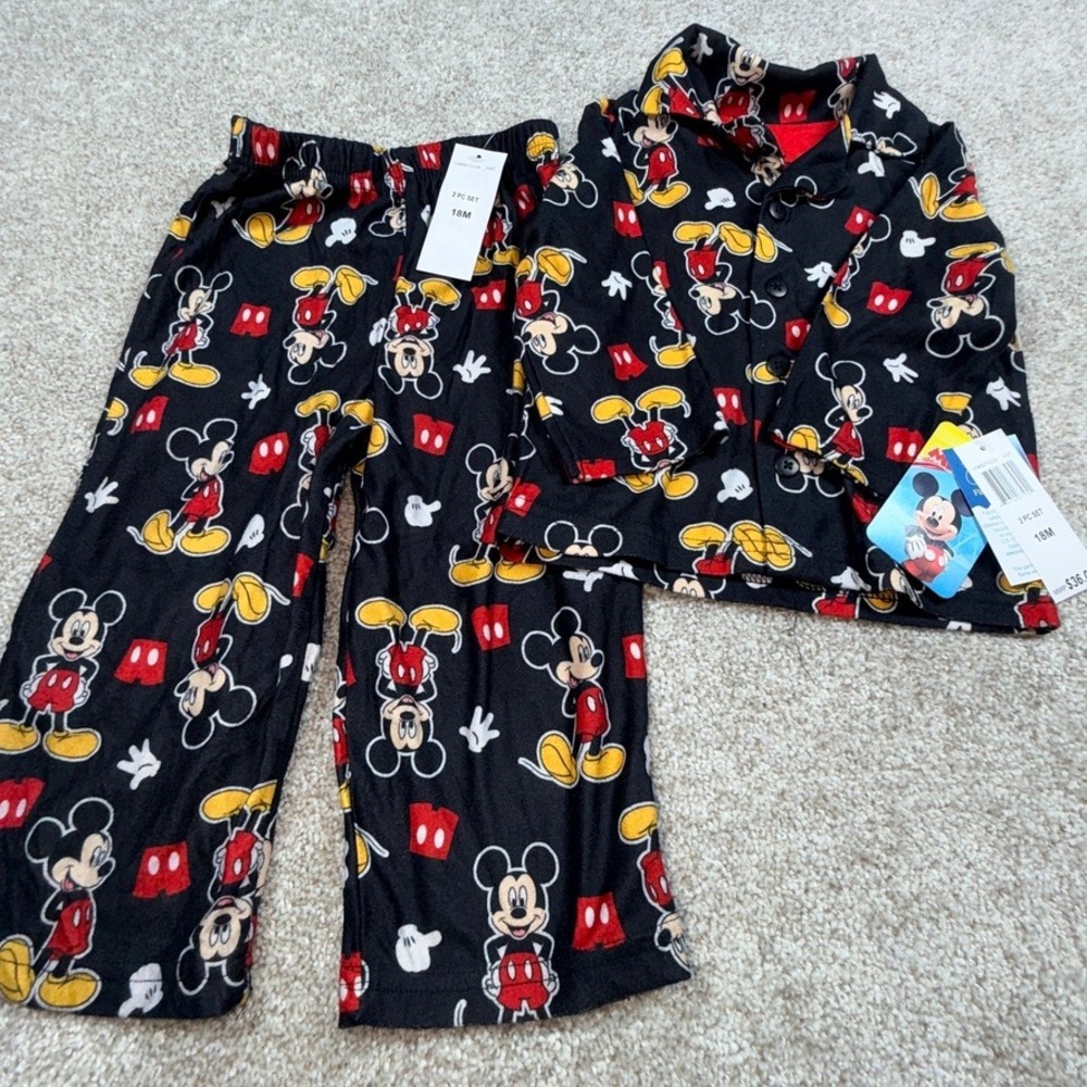 Disney Junior Mickey Mouse Boys 2 Piece Pajama Set Black Red 18M NEW